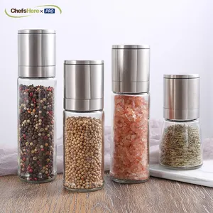 Kitchen Black Pepper Grinder Crusher Glass Bottle Stainless Steel Salt and Pepper  Grinder Mill