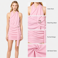 Robe personnalisée pour femme, vêtements sur mesure, rose, col halter, sexy, moulante, pour soirée, club, mini-robe pour femme