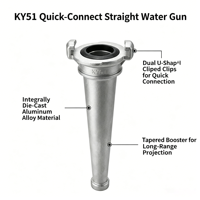 Accessoire professionnel personnalisé en aluminium KY51 pour équipement de lutte contre l'incendie, buse de pulvérisation pour tuyau d'incendie