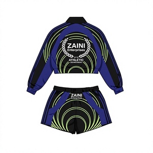 Conjunto de 2 Piezas de Chaqueta Cortavientos y Pantalones Cortos para Mujer, 120 GSM, Poliéster Premium, Azul y Negro, con Capucha, Secado Rápido, para Invierno - Product Image 1