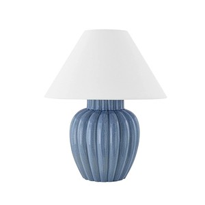 Blue Crackle Glaze Ribbed Ceramic Traditional Table Lamp | Timeless Classic Lighting for Hotel Feature Space & Lounge - Product Image 1
