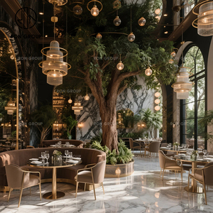 Ensembles de meubles d'hôtel de <span class=keywords><strong>restaurant</strong></span> commercial de luxe haut de gamme sièges de stand en velours à personnalisation royale cafés en marbre durables - Product Image 3