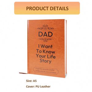 Papa, je veux connaître ton histoire de vie - Journal relié en cuir avec 100 pages - Cadeau souvenir familial pour maman - Product Image 2