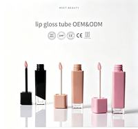 Emballages de contenants de rouge à lèvres en plastique transparent givré rose, brun, noir, carrés, avec logo personnalisé, 4,5 ml, avec bouchon à vis