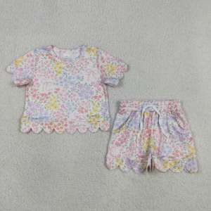 Conjuntos de Ropa para Niñas RTS Boutique Casual Garden Flower Floral, Nuevos Diseños de Verano con Borde Festoneado, Ropa Infantil con Estilos Nuevos - Product Image 4