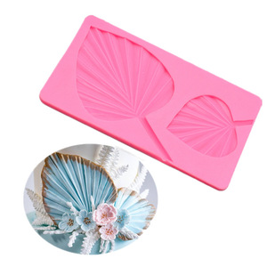 Monstera Leaf Mold Pink Silicone Fan Shape Cake Decorating Supplies For Fondant Chocolate Cake Cookie Baking - Product Image 2