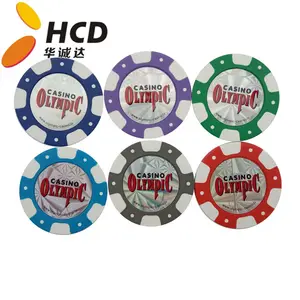 Pokerchips Fabriek Directe Verkoop Custom Logo Blanco Abs Poker Chips Jetton Met Blauwe Printsticker