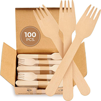 Ensemble de 100 couverts jetables en bois de bouleau (fourchettes, cuillères, couteaux) – Écologiques et biodégradables pour fêtes, restaurants et pique-niques