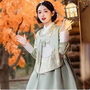 ชุดฮันบกแบบดั้งเดิมสำหรับผู้หญิงชาวเกาหลีเชื้อสายยันจี  ผ้าโพลีเอสเตอร์  ลายปักนูน  แขนยาว  สำหรับฤดูหนาว  สไตล์พระราชวัง  เหมาะสำหรับการเดินทางในยานเปียน - Product Image 4