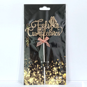 Decorazione per Torta 'Feliz Cumpleaños' in Plastica Placcata Oro, con Rose e Farfalle, Stile Cursivo Spagnolo, Prezzo di Fabbrica - Product Image 6