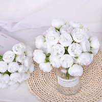 Bouquet de 27 têtes de pivoines et camélias artificiels avec roses faites à la main et raphia pour fleurs de mariage, décoration intérieure et événements