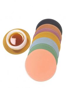 Custom Solid Color Leather Insulated Coffee Coasters Non-Slip Waterproof and Oil-Proof Cushion Promotional Business <b>Gifts</b> - Product Image 2