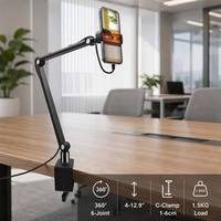 Support de téléphone à pince pour bureau avec rotation à 360° °   Support de tablette universel à bras flexible rotatif avec pince en C (1-6 cm) pour bureau et lit OEM