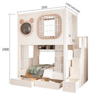 JS FURNITURE Neues Design Kinder Luxus-Etagenbett Schlafzimmermöbel Kinder-Doppelbett Gitterbett mit Rutsche und Stauraumtreppe
