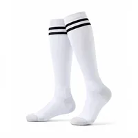 Chaussettes de golf blanches personnalisées, hauteur genou, avec rayures noires, respirantes, à compression, pour hommes et femmes