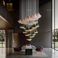 Lustre en verre soufflé à la main en forme de fleurs superposées, grand luminaire suspendu personnalisé pour hôtel, salle à manger, hall, villa