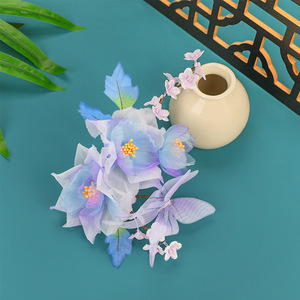 2025 Nuevo Diseño Original Hecho a Mano, Tocado Hanfu de Seda Morada con Flores, Estilo Antiguo, Exquisito y Versátil, Adorno para el Cabello Termoconformado - Product Image 3