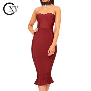 ชุดเดรสทรงบอดี้คอนสีเขียวมรกตแบบไม่มีสายสำหรับผู้หญิง แต่งระบายชายกระโปรงยาวปานกลาง - Product Image 2