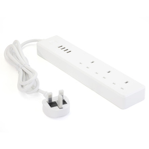 Enchufe de extensión inteligente UK 10A Tuya con <span class=keywords><strong>4</strong></span> puertos de carga <span class=keywords><strong>USB</strong></span> Compatible con Alexa Enchufe inteligente de latón 3 salidas Control <span class=keywords><strong>WIFI</strong></span> - Product Image 3