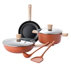 Juego de sartenes antiadherentes de cerámica Deshilang Hongyun de 6 piezas con tapa y cuchara - Product Image 4
