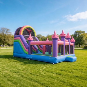 Château gonflable commercial grand format, combo humide/sec, pour fêtes, avec système de souffleur d'eau double, grand château gonflable - Product Image 1