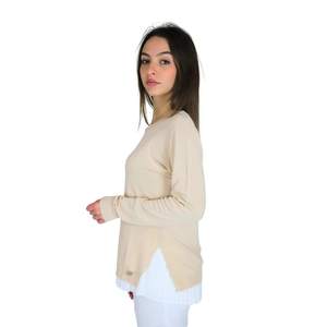 Women's Sweater Beige Long Sleeve Crew <b>Neck</b> Lightweight Knit Top Casual Wear - Product Image 2
