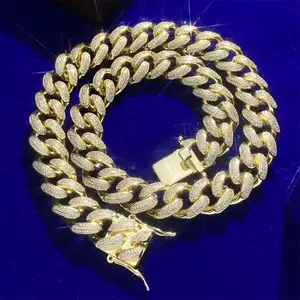 Neues Design Hip Hop-Korb-Halskette eiskrönt Moissanit 3-Reihen kubanische Gliederkette Halskette