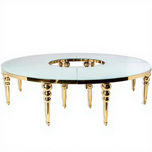 Muebles de Comedor para Banquetes y Eventos de Boda, Mesa de Boda con Marco Dorado de Acero Inoxidable y Superficie Blanca - Product Image 1