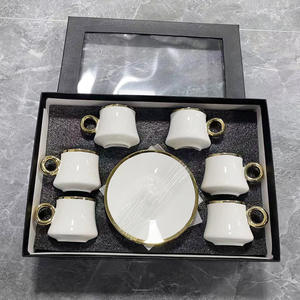 Nuevo Juego de Tazas y Platos de Porcelana Estilo Europeo, Ecológico, de Alta Calidad, con Borde Dorado, 6 Tazas, 6 Platos, 12 Piezas, en Caja de Regalo Empresarial - Product Image 1