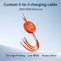Câble de charge USB Type C rétractable personnalisé avec logo, 2 ou 3 embouts, boîtier ABS durable, impression UV, chargeur rapide multiple, promotionnel pour entreprises