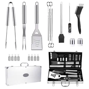 NPOT 21PCS Barbecue Cutlery Heavy Duty Complete Barbecue Set Stainless Steel Grill Accessories with Aluminium Storage Case