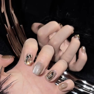 Nouveautés pour la saison automne-<span class=keywords><strong>hiver</strong></span>, faux ongles faits main de luxe, couleur café, style nœud papillon, petit modèle chic œil-de-chat - Product Image 6