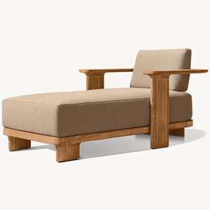 <span class=keywords><strong>Chaise</strong></span> longue RH Dune en teck, <span class=keywords><strong>chaise</strong></span> de salon moderne avec coussin crème sur structure en teck naturel, <span class=keywords><strong>chaise</strong></span> d'appoint pour patio extérieur - Product Image 2