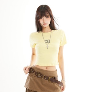 T-shirt <span class=keywords><strong>femme</strong></span> en jersey avec logo, écologique, anti-boulochage, à épaules classiques, manches courtes, style coréen, amincissant et élégant pour l'été - Product Image 5