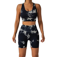 Tie Dye celana Yoga bokong olahraga Fitness Workout legging pendek pinggang tinggi Set Yoga Gym Push up mulus grosir wanita