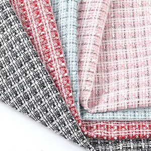 Wholesale bulk fabric fancy tweed brushed fabric polyester wool for coat tweed multiple check woollen fabric