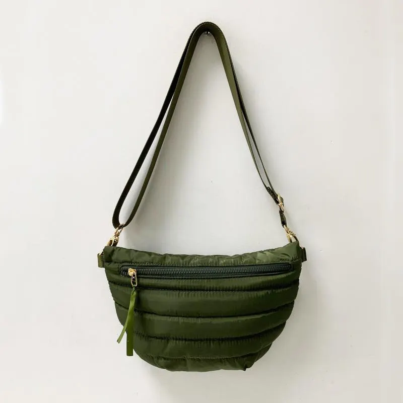 Green Chest Bag Puffer Bag Women 2022 Winter Quilted Messenger Crossbody Bag With Zipper