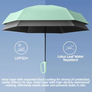 Parapluie de poche pliable 5 sections avec poignée mousqueton, revêtement UV noir, logo personnalisé OEM d'usine, pour femmes, voyage, randonnée, protection solaire et pluie, vente en gros - Product Image 3
