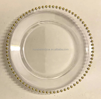 Assiettes de présentation rondes en plastique de 13 pouces, bordure perlée dorée, pour mariage, coloris argent et noir, transparentes, vente en gros