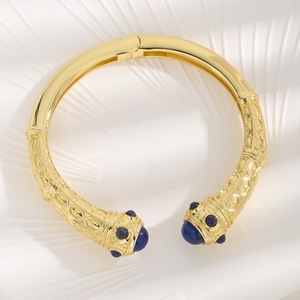 Đôi Đầu Malachite,Tiger Eye Frosted Đá 18K Vàng Mạ Phụ Nữ Bangles Thời Trang Hình Học Kết Cấu In Sang Trọng Bangle - Product Image 2