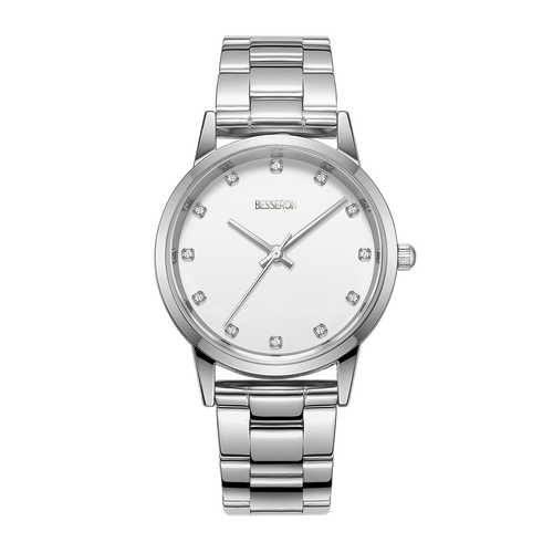 Silver case with white dial