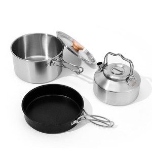 Outdoor <b>Camping</b> Cookware Set 304 Stainless Steel Nonstick Frying Pan <b>Kettle</b> Pot 3L Portable Lightweight - Product Image 2