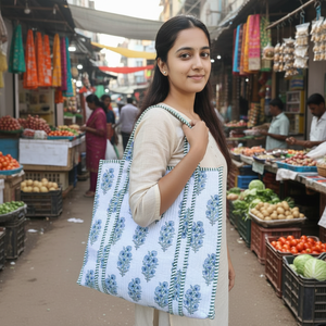 Sac fourre-tout en coton matelassé à imprimé floral indien vintage, fait à la main, sac de sport, sac de shopping pour femmes, sac de plage, sac de voyage - Product Image 1