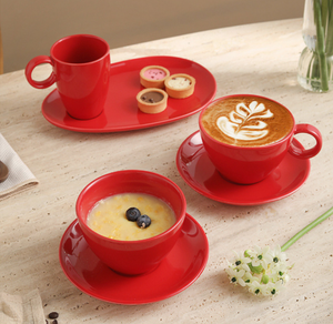 Juego de Taza y Platillo de Porcelana Roja Clásica, Ecológico, Apto para Lavavajillas, Taza de Café Espresso Italiana, Función Latte Art, Personalizable - Product Image 3