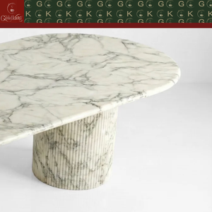 GOLDKING Arabescato Marble Oval Dining Table Set Luxury Stone Dining Table Fluted Pedestal for Villa <strong>Hotel</strong> <strong>Restaurant</strong> - Product Image 6
