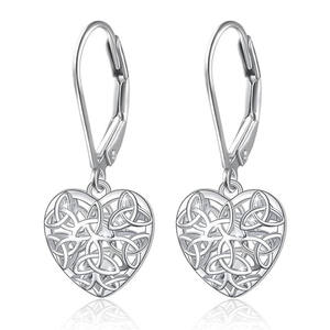Orecchini pendenti a forma di cuore in argento tibetano per donna, gioielli romantici in lega, regalo in stile placcato oro bianco - Product Image 1