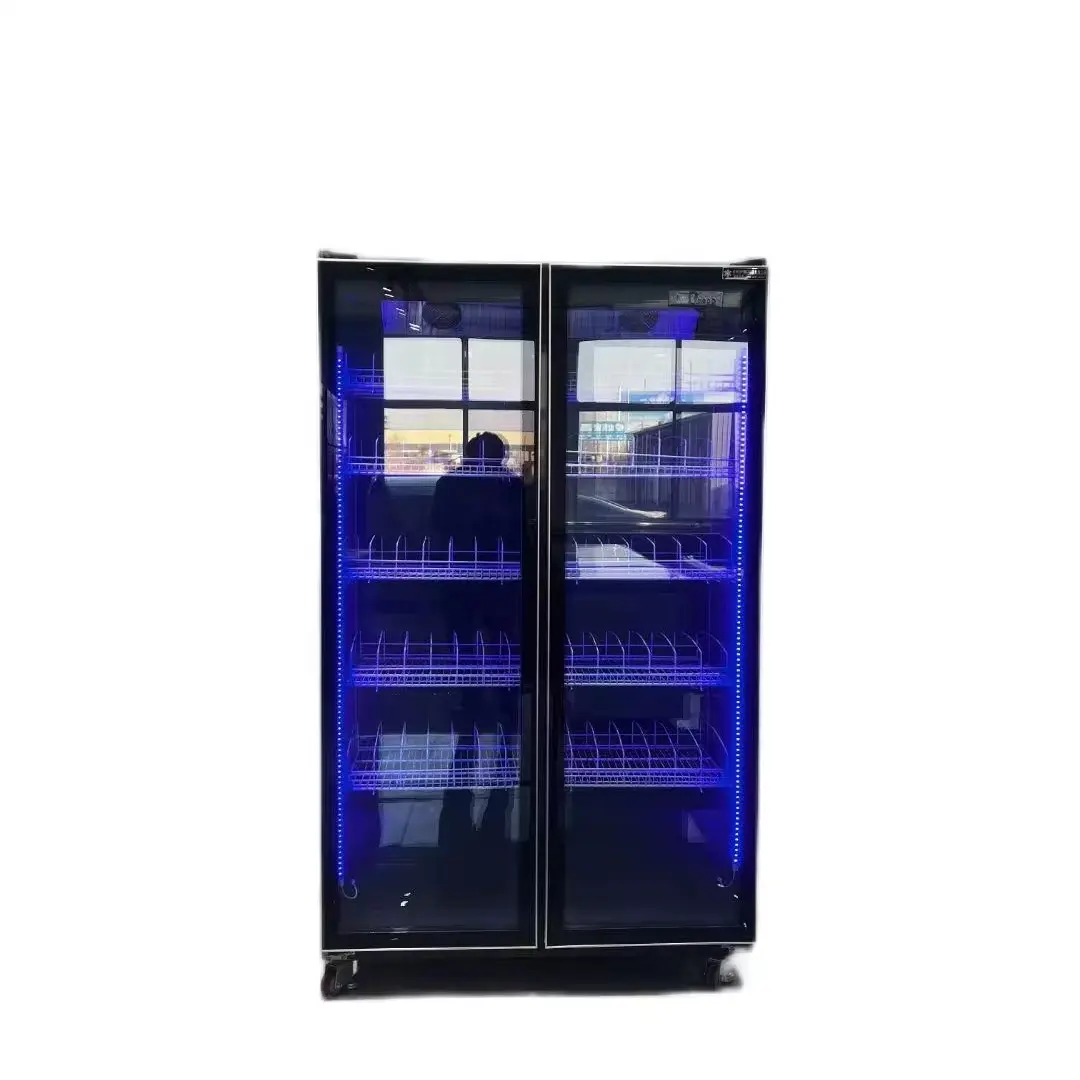 2 doors beer wine beverage cooler cola refrigerator air cooling automatic sucking coated glass door for restaurant supermarket