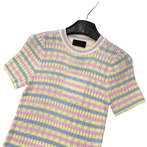 Nouveau haut côtelé à col rond pour femme 2026 avec rayures pastel, manches courtes, tenue décontractée - Product Image 4