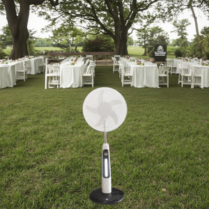 Ventilateur brumisateur sans balais à moteur solaire de 16 pouces, 5 pales en plastique, avec bande en maille métallique, télécommande et minuterie - Product Image 4