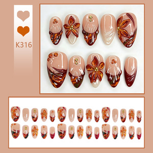 30 Uñas Postizas con Diseño de Almendra, Otoño Invierno, Estampado de Leopardo 3D, Acabado Floral, para Manicura DIY, Uso Diario y Fiestas - Product Image 2